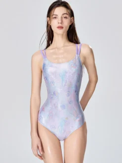 Maillots de bain une pièce pour femmes bretelles argentées décolleté maillots de bain sexy d'été