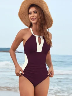 Maillots de bain une pièce roses à bretelles pour femmes maillots de bain sexy d'été
