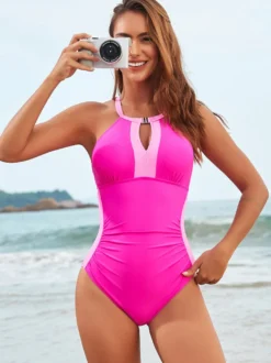 Maillots de bain une pièce roses à bretelles pour femmes maillots de bain sexy d'été