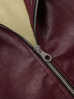 Manteau ample oversize en similicuir col rabattu ourlet élastique style motard décontracté