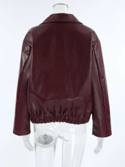 Manteau ample oversize en similicuir col rabattu ourlet élastique style motard décontracté