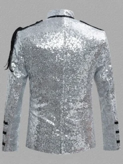 Manteau Argent Vintage Top Vintage Paillettes Chaînes Manches Longues Polyester Pardessus Rétro Costumes Pour Homme Bourgogne