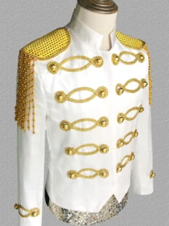 Manteau Blanc Vintage Top Vintage Polyester Paillettes Chaînes Manches Longues Rétro Costumes Pour Homme