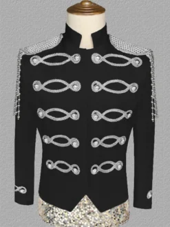 Manteau Blanc Vintage Top Vintage Polyester Paillettes Chaînes Manches Longues Rétro Costumes Pour Homme