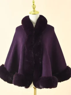 Manteau Cape Court Femme en Fausse Fourrure Synthétique avec Manches Longues Manteau Femme Cape Femme