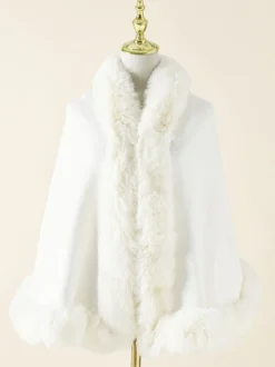 Manteau Cape Court Femme en Fausse Fourrure Synthétique avec Manches Longues Manteau Femme Cape Femme