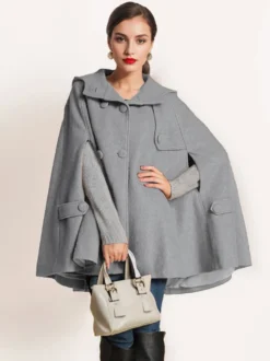 Manteau cape en laine à capuche Camel pour femme Poncho surdimensionné Vêtements d'extérieur d'hiver 2026