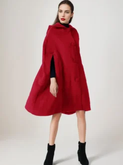 Manteau cape en laine noire avec capuche Poncho surdimensionné Vêtements d'extérieur d'hiver pour femmes 2026
