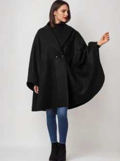 Manteau cape en mélange de laine bleu marine foncé poncho surdimensionné à revers vêtements d'extérieur d'hiver pour femmes 2026