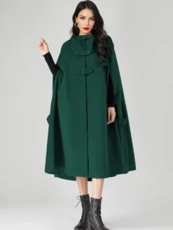 Manteau cape en mélange de laine pour femme à capuche gris surdimensionné long poncho vêtements d'extérieur 2026