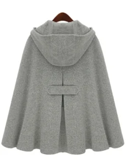 Manteau Cape Femme à Capuche avec Poches avec Boucles Unicolore Grande Taille Manteau Femme