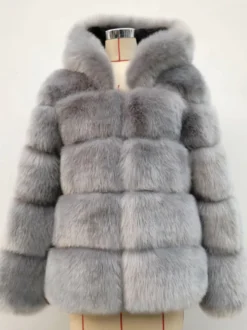 Manteau à capuche en fausse fourrure Veste courte d'hiver en fourrure écologique pour femme 2026