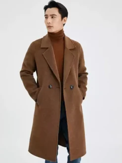 Manteau Chaud Chesterfield Hommes Col Rabattu À Revers Chic Bleu Veste Hiver