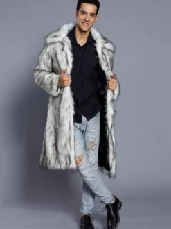 Manteau confortable blanc unicolore en fausse fourrure en polyester