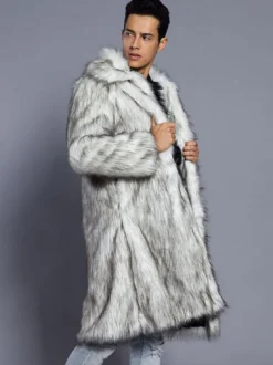 Manteau confortable blanc unicolore en fausse fourrure en polyester