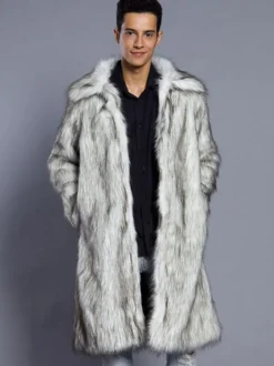Manteau confortable blanc unicolore en fausse fourrure en polyester