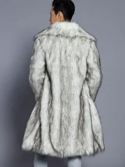Manteau confortable blanc unicolore en fausse fourrure en polyester