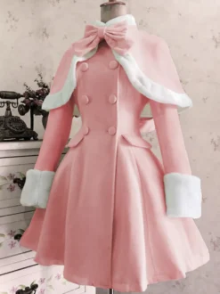Manteau De Laine Lolita Classique Nœud Pardessus Fourrure Hiver Lolita Déguisements Noël