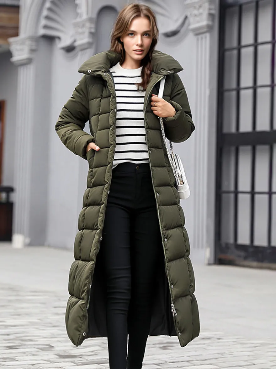 Manteau d'hiver à capuche avec col en fausse fourrure amovible et ceinture pour femme