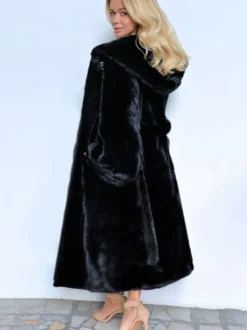 Manteau en fausse fourrure à capuche avec ceinture Manteau d'hiver en fourrure écologique pour femme 2026