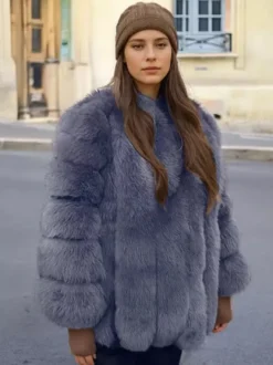 Manteau en fausse fourrure à col ras du cou pour femme veste d'hiver écologique en fourrure 2026