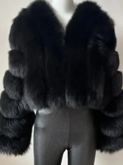 Manteau en fausse fourrure à col en V et manches longues pour femme veste courte en fourrure écologique d'hiver 2026