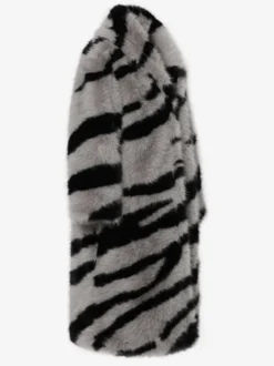 Manteau en fausse fourrure à imprimé zèbre col rabattu veste longue surdimensionnée et écologique pour femme 2026