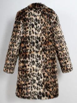 Manteau En Fausse Fourrure Long Léopard Homme Manches Longues Chaud Hiver Col Rabattu Capuche