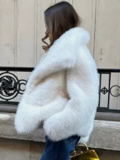 Manteau En Fausse Fourrure À Revers Chic Veste Blanche D'hiver