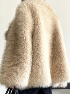 Manteau en fausse fourrure à revers cranté veste d'hiver écologique de couleur unie pour femmes 2026