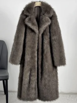 Manteau en fausse fourrure à revers cranté veste longue d'hiver oversize pour femme 2026