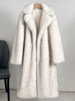 Manteau en fausse fourrure à revers cranté veste longue d'hiver oversize pour femme 2026