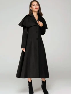 Manteau en laine mélangée avec cape classique à revers élégant Camel hiver long vêtements d'extérieur pour femmes 2026