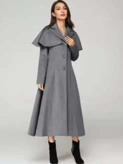 Manteau en laine mélangée avec cape classique à revers élégant Camel hiver long vêtements d'extérieur pour femmes 2026