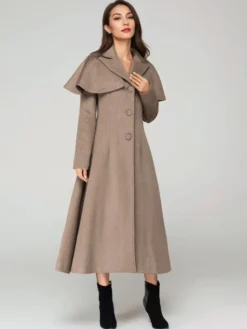Manteau en laine mélangée avec cape classique à revers élégant Camel hiver long vêtements d'extérieur pour femmes 2026