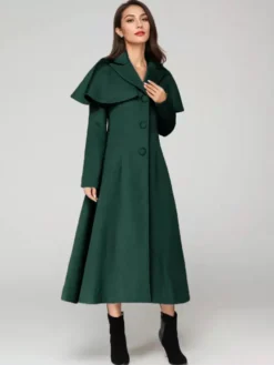 Manteau en laine mélangée avec cape classique à revers élégant Camel hiver long vêtements d'extérieur pour femmes 2026