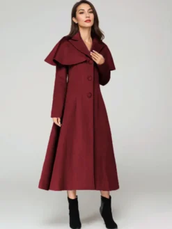 Manteau en laine mélangée avec cape classique à revers élégant Camel hiver long vêtements d'extérieur pour femmes 2026