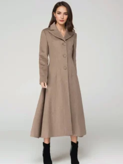 Manteau en laine mélangée avec cape classique à revers élégant Camel hiver long vêtements d'extérieur pour femmes 2026