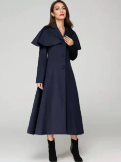 Manteau en laine mélangée avec cape classique à revers élégant Camel hiver long vêtements d'extérieur pour femmes 2026