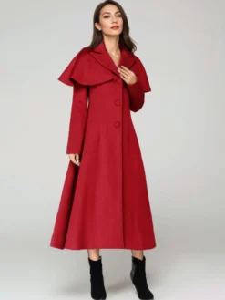 Manteau en laine mélangée avec cape classique à revers élégant Camel hiver long vêtements d'extérieur pour femmes 2026