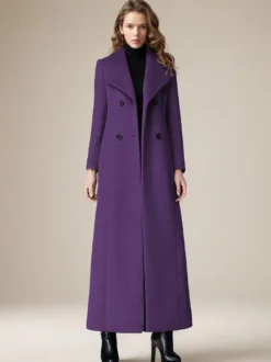 Manteau en laine pour femme col rabattu croisé longueur complète style rétro vêtements d'extérieur d'hiver 2026