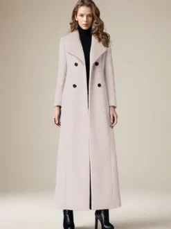 Manteau en laine pour femme col rabattu croisé longueur complète style rétro vêtements d'extérieur d'hiver 2026
