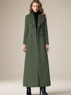 Manteau en laine pour femme col rabattu croisé longueur complète style rétro vêtements d'extérieur d'hiver 2026