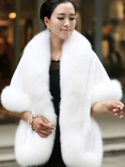 Manteau Fausse Fourrure Femmes Court Hiver avec Manches Mi-longues Unicolore Manteau Cape Fausse Fourrure Synthétique