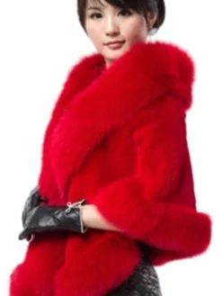 Manteau Fausse Fourrure Femmes Court Hiver avec Manches Mi-longues Unicolore Manteau Cape Fausse Fourrure Synthétique