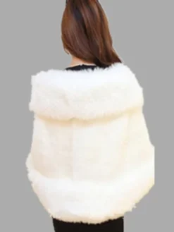 Manteau Fausse Fourrure Femmes Court Hiver avec Manches Mi-longues Unicolore Manteau Cape Fausse Fourrure Synthétique