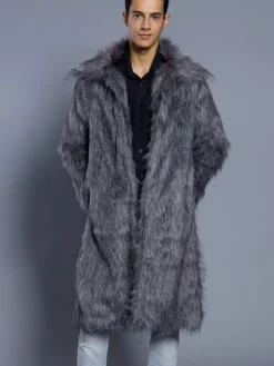 Manteau Fausse Fourrure Marron Manteau Manches Longues Col Rabattu Hiver Homme