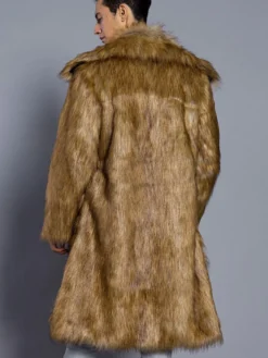 Manteau Fausse Fourrure Marron Manteau Manches Longues Col Rabattu Hiver Homme
