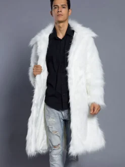 Manteau Fausse Fourrure Marron Manteau Manches Longues Col Rabattu Hiver Homme