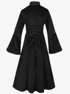 Manteau gothique noir mi-long pour femme trench-coat slim col montant foncé smoking de palais mode automne et hiver